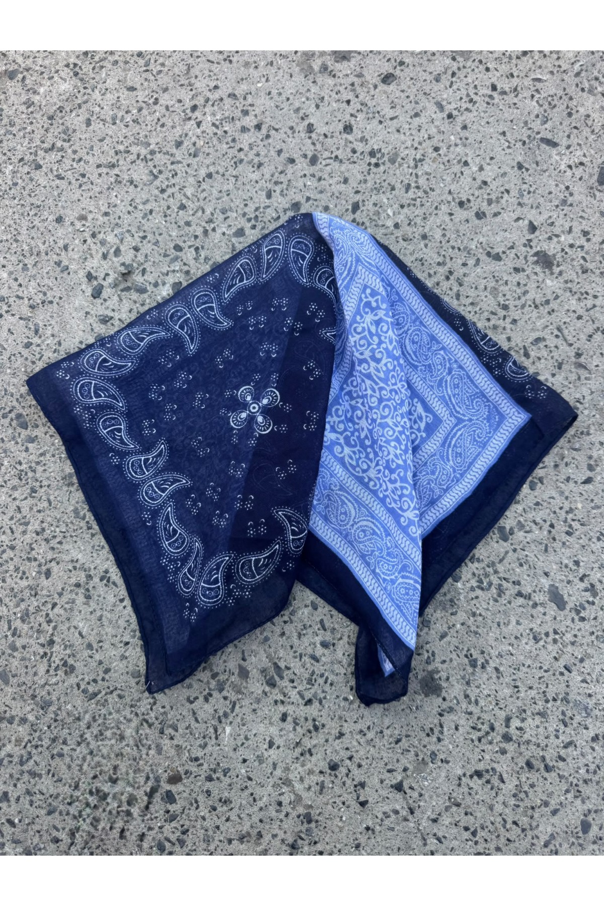 13912 Patch Desenli Koton Lacivert Bandana Fular 50x50 cm