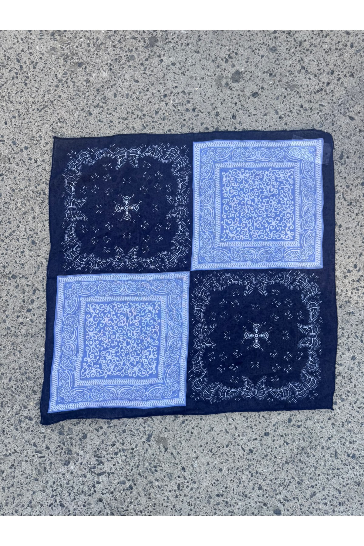 13912 Patch Desenli Koton Lacivert Bandana Fular 50x50 cm