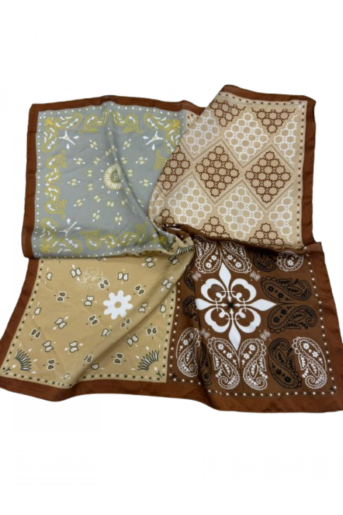 14890 Ethnic and Geometric Motif Brown Bandana Scarf 70x70 cm