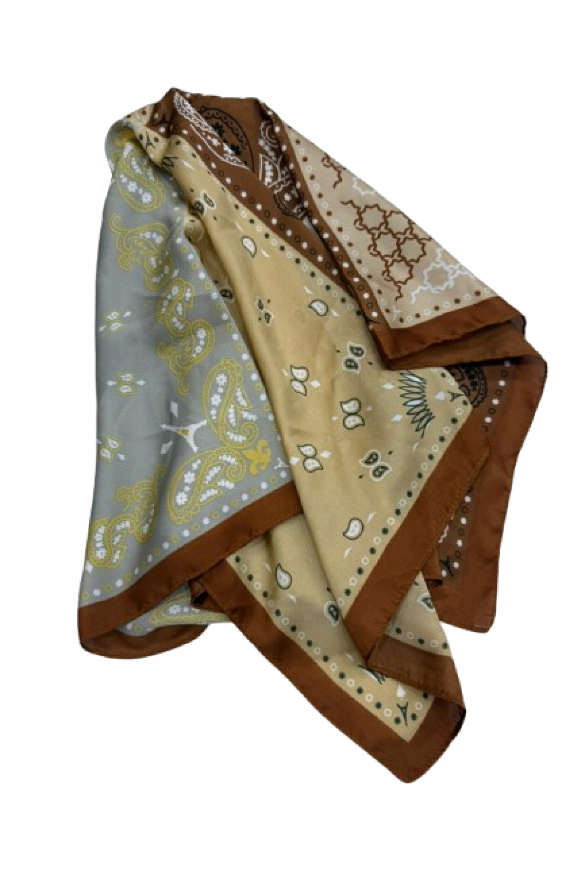 14890 Ethnic and Geometric Motif Brown Bandana Scarf 70x70 cm