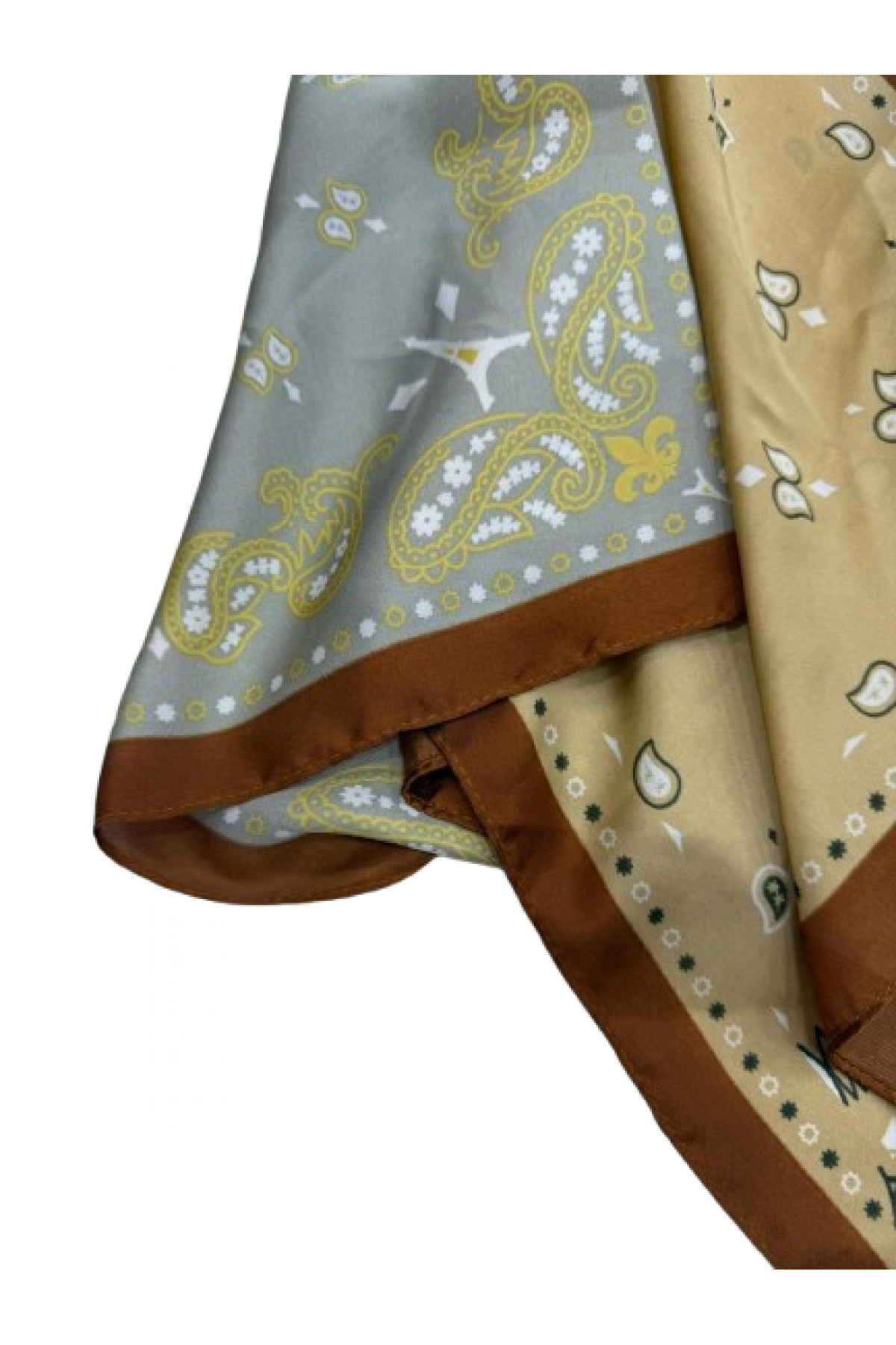 14890 Ethnic and Geometric Motif Brown Bandana Scarf 70x70 cm