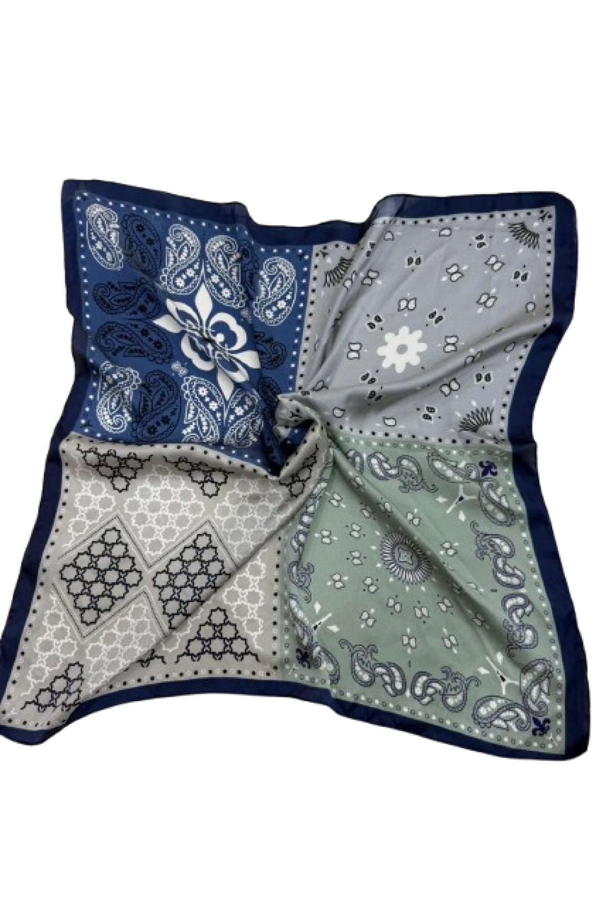 14890 Blue Bandana Scarf with Ethnic and Geometric Motifs 70x70 cm