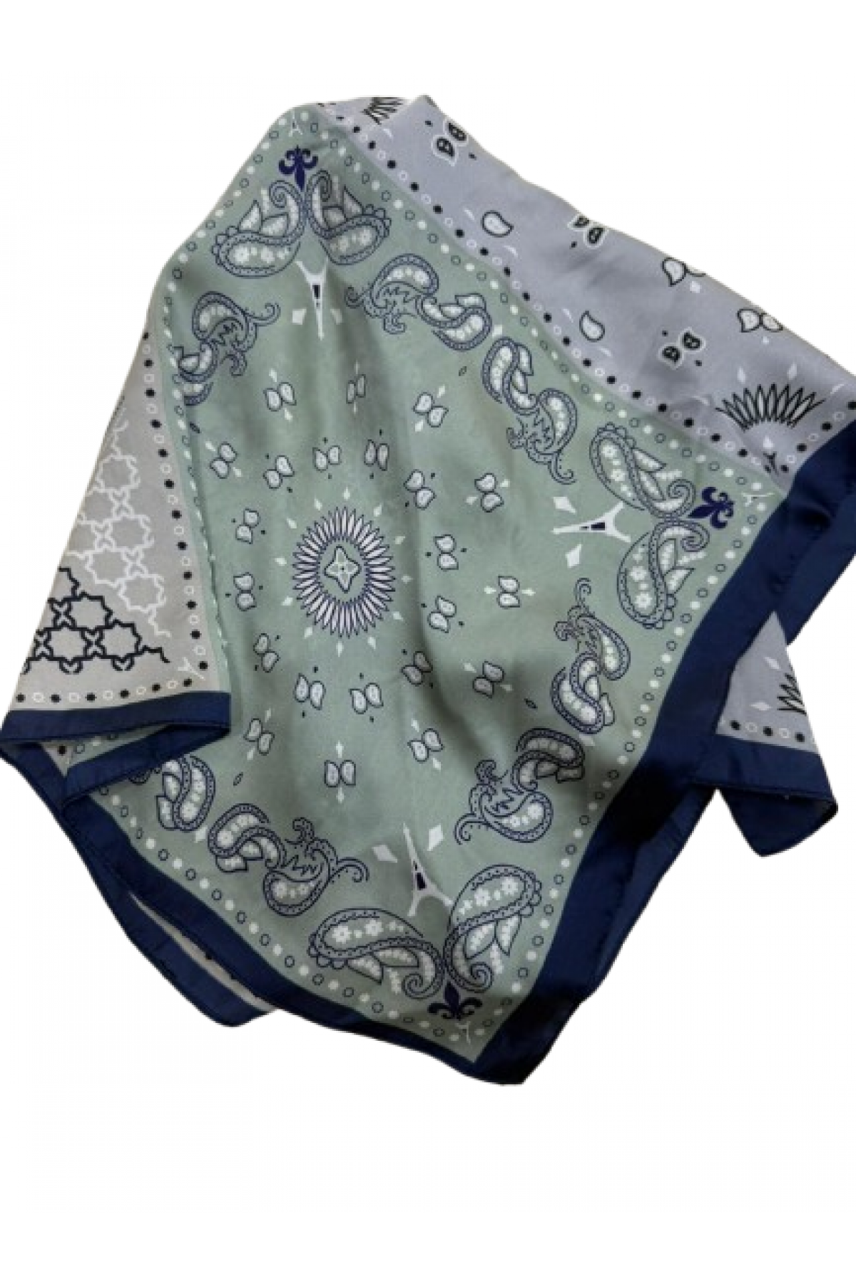 14890 Blue Bandana Scarf with Ethnic and Geometric Motifs 70x70 cm