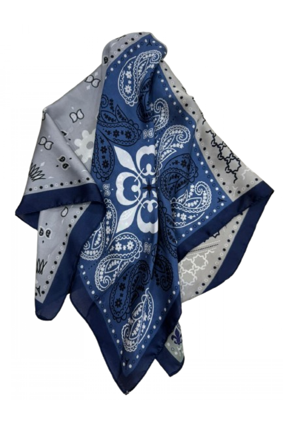 14890 Blue Bandana Scarf with Ethnic and Geometric Motifs 70x70 cm