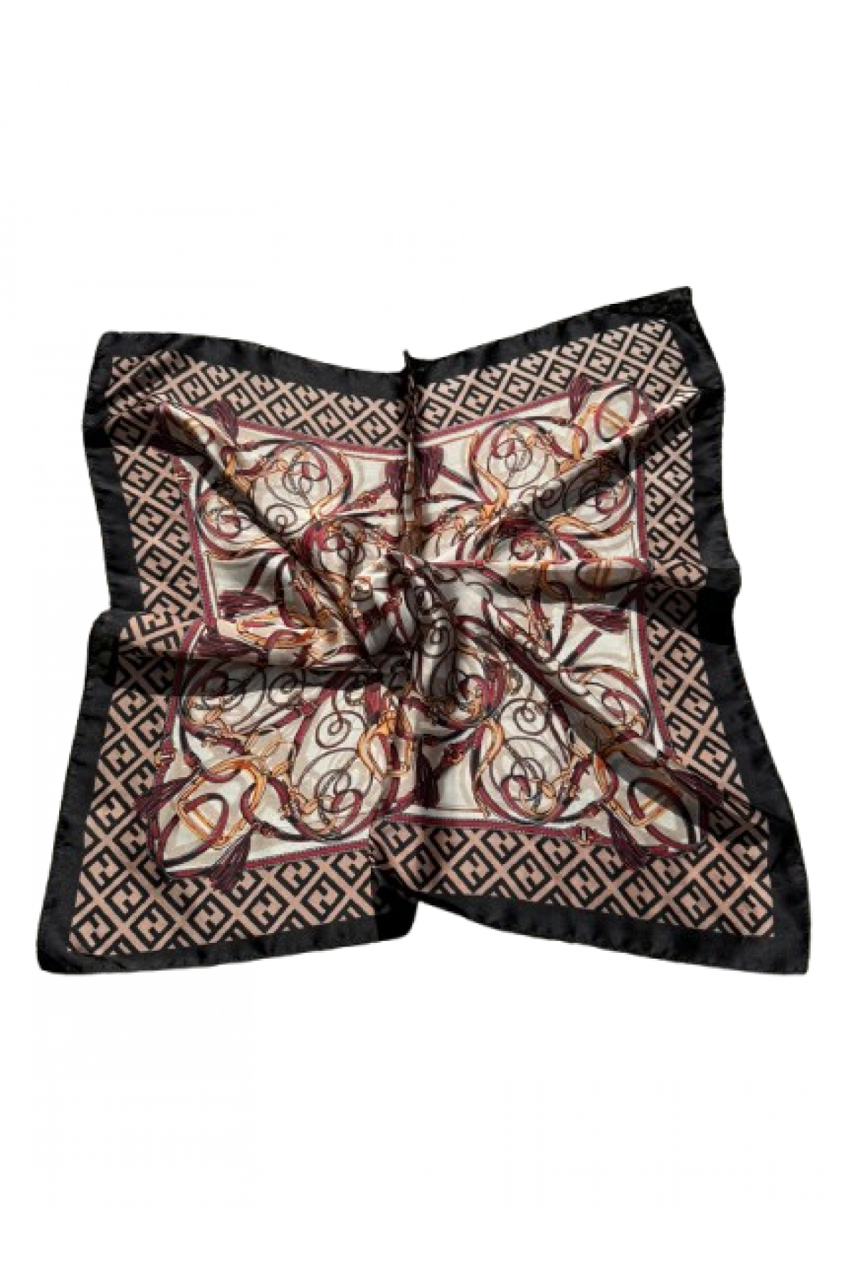 14892 Black Bandana Scarf with Curved Symmetrical Motif 70x70 cm