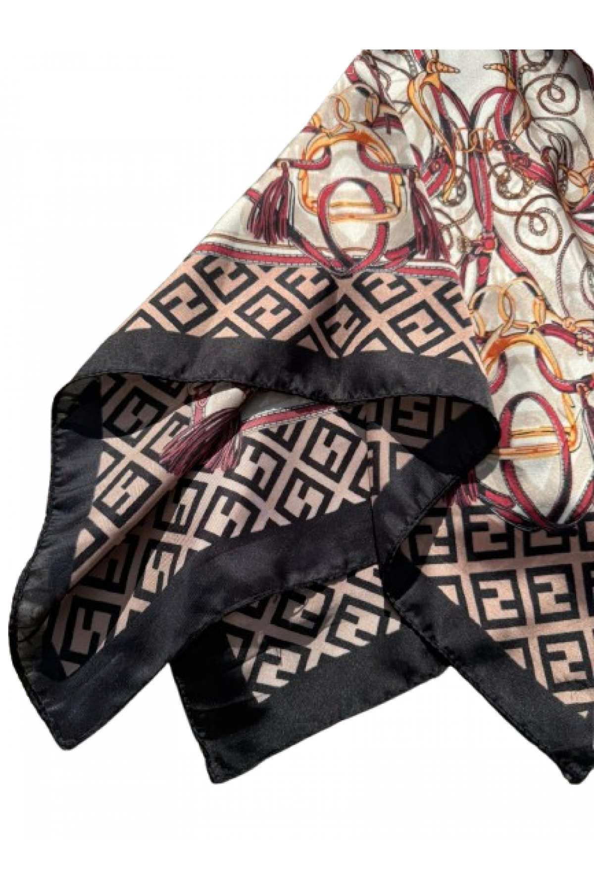 14892 Black Bandana Scarf with Curved Symmetrical Motif 70x70 cm