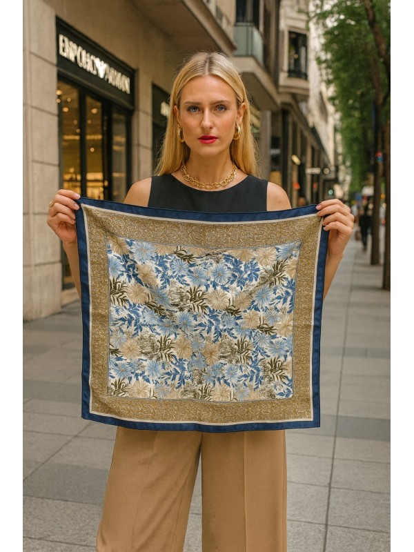 14895 Shawl Patterned Navy Blue Bandana Scarf 70x70 cm