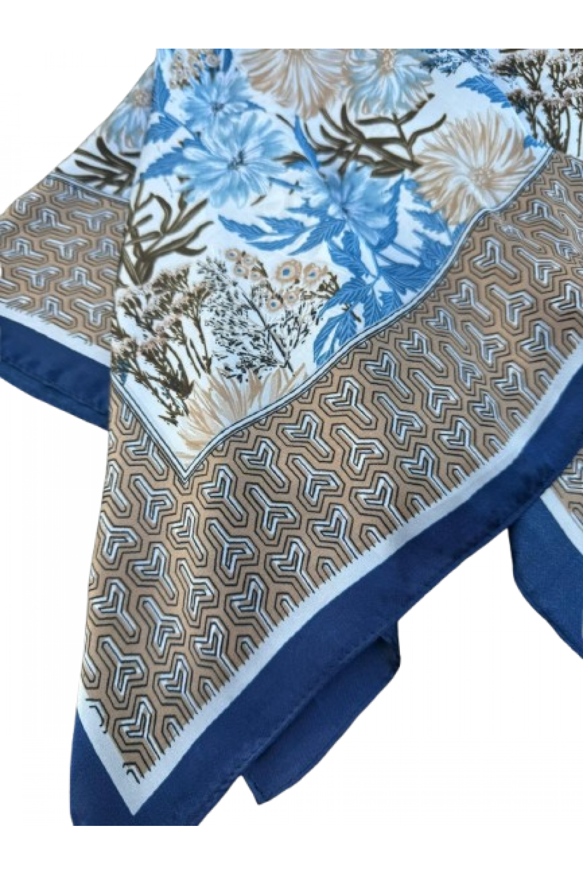 14895 Shawl Patterned Navy Blue Bandana Scarf 70x70 cm