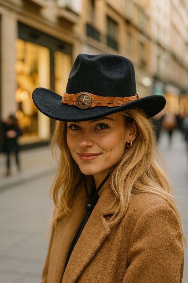 14797 Star-Striped Black Fedora Hat