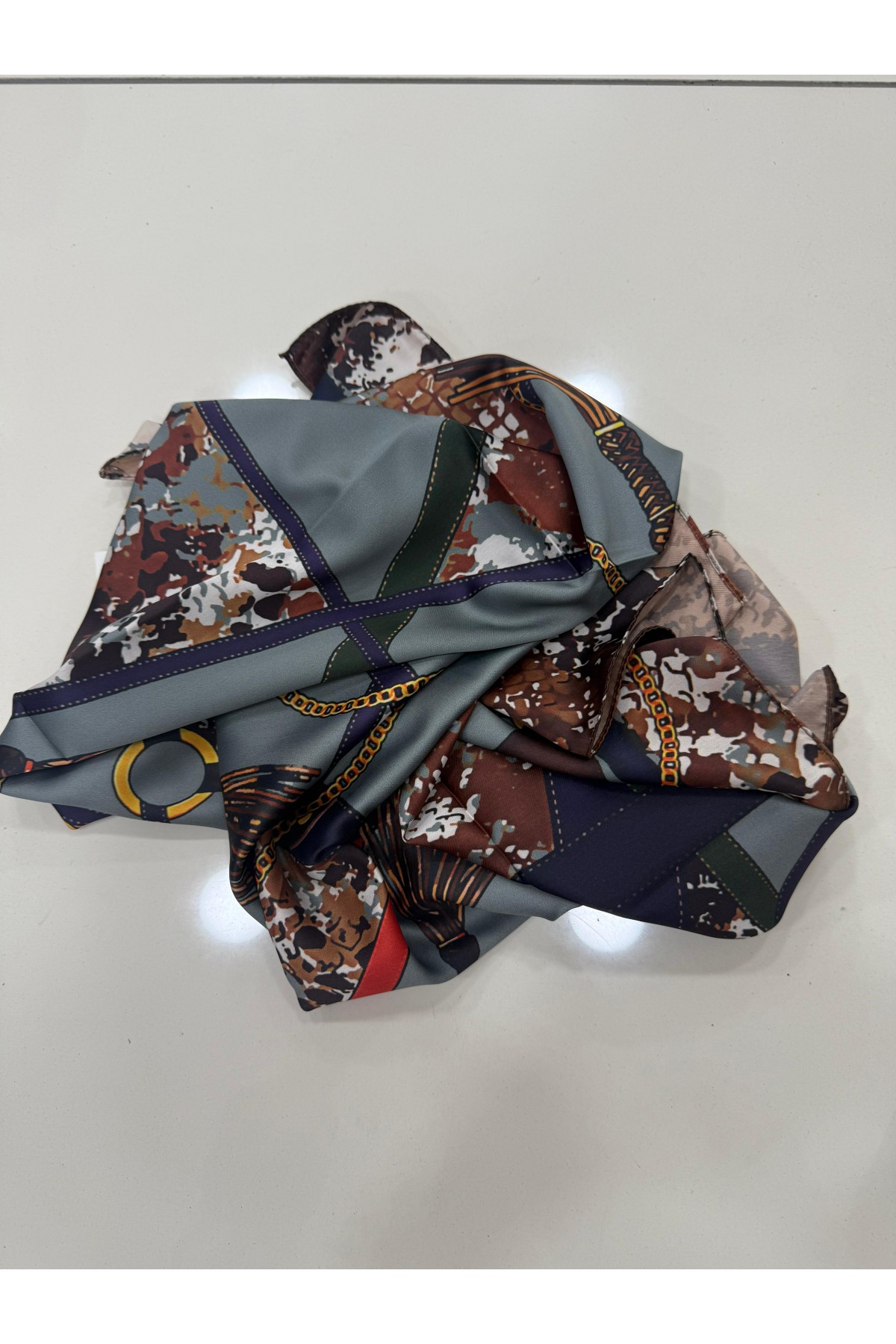 15358 Chain Patterned Navy Blue Bandana Scarf 90x90 cm