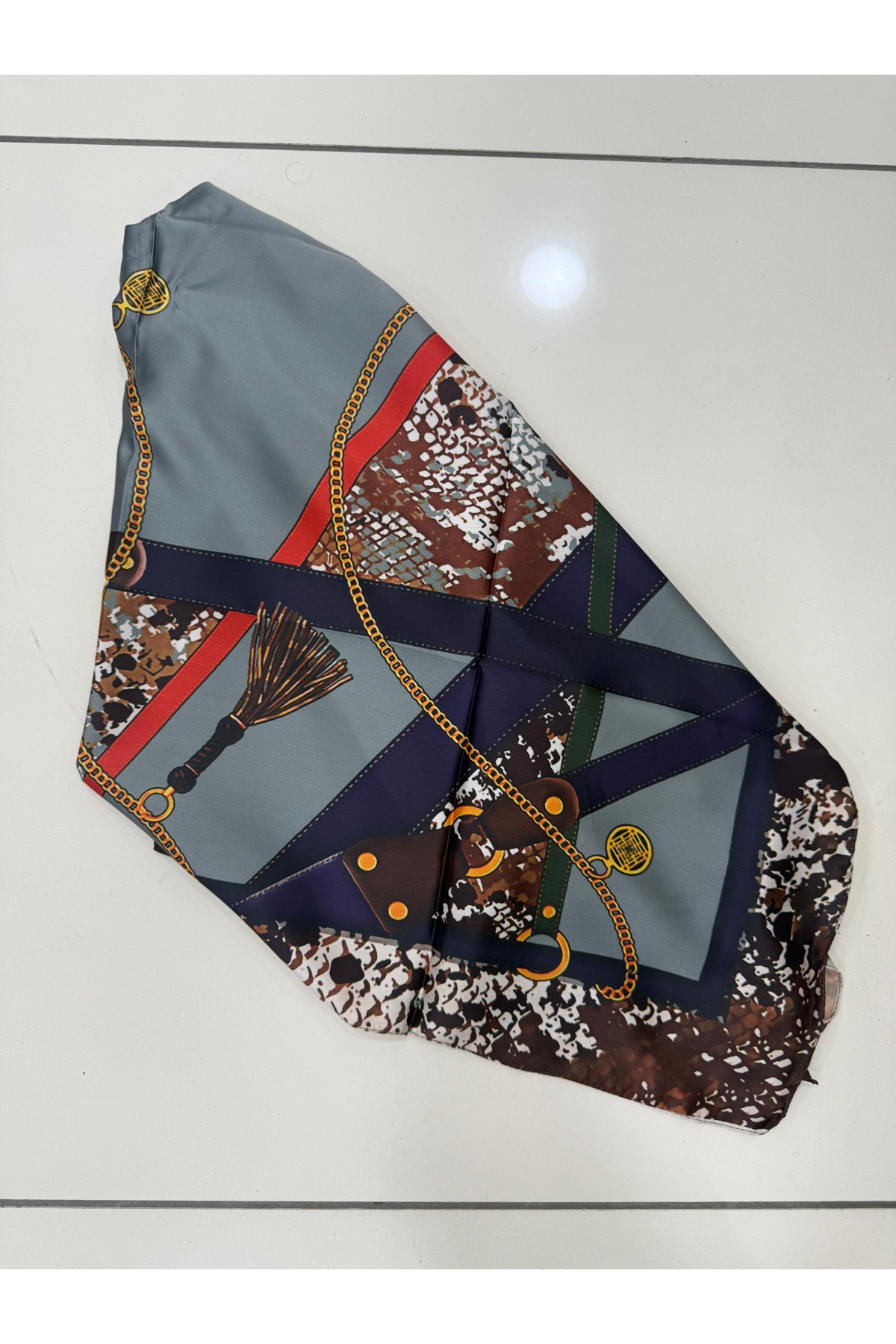 15358 Chain Patterned Navy Blue Bandana Scarf 90x90 cm