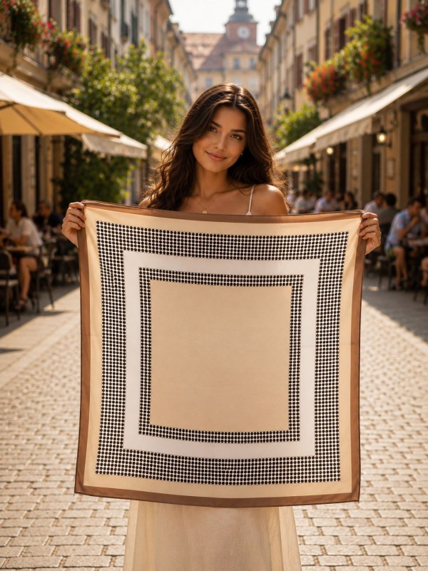 15344 Puantiyeli Bej Bandana Fular 70x70 cm