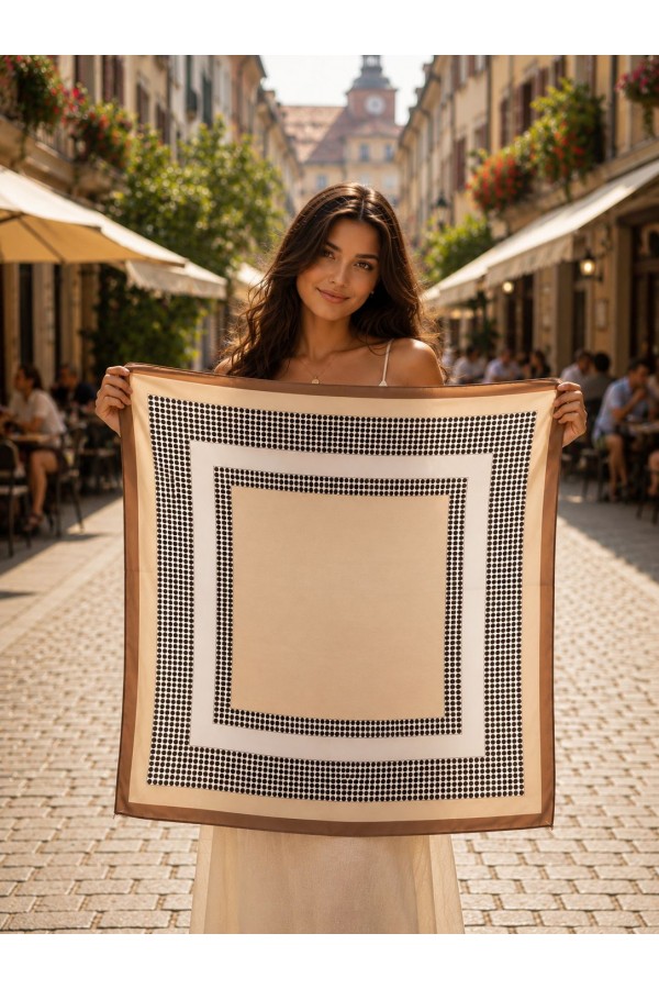 15344 Puantiyeli Bej Bandana Fular 70x70 cm