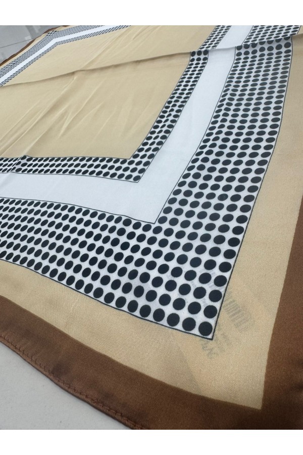 15344 Puantiyeli Bej Bandana Fular 70x70 cm