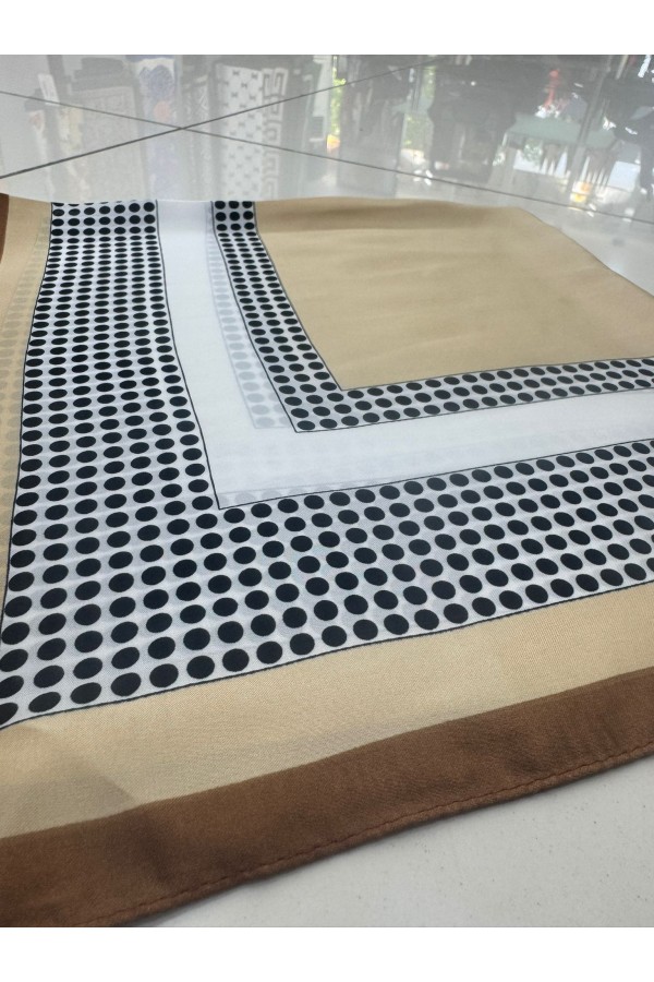 15344 Puantiyeli Bej Bandana Fular 70x70 cm