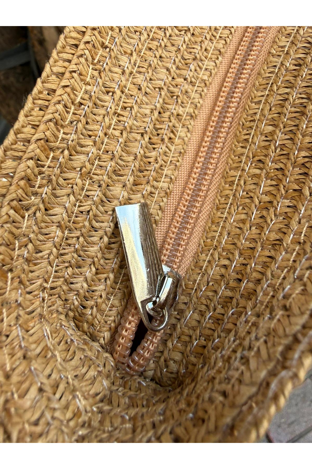 NWC-1068 Camel Çizgili Hasır Çanta 54x30 cm