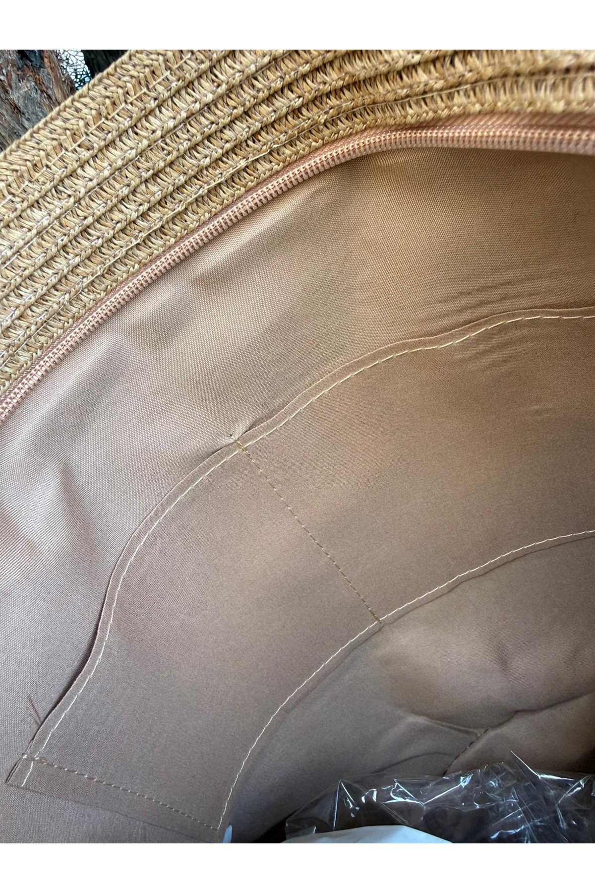 NWC-1068 Camel Çizgili Hasır Çanta 54x30 cm