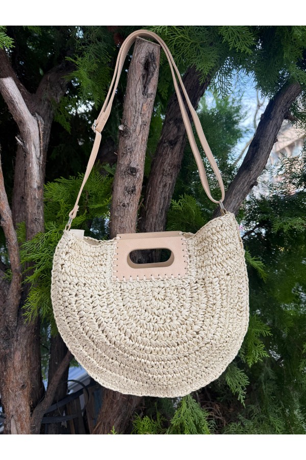 NWC-1070 Bej Fermuarlı Hasır Çanta