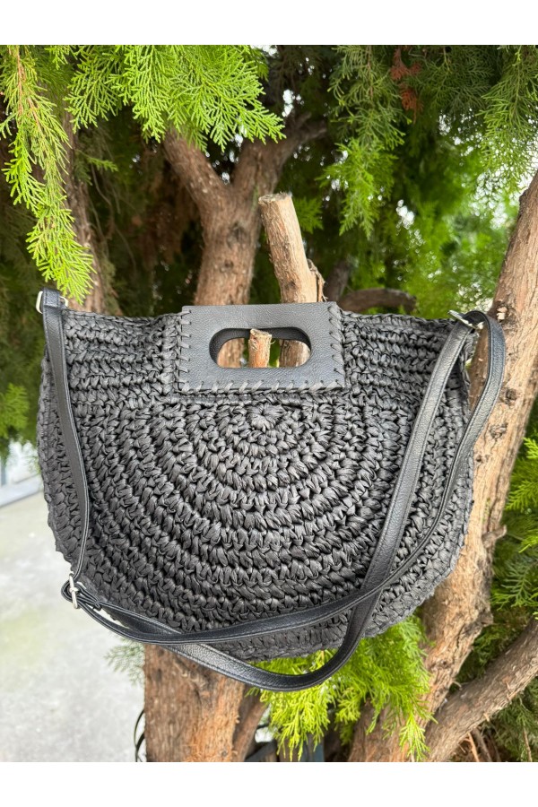 NWC-1070 Siyah Fermuarlı Hasır Çanta