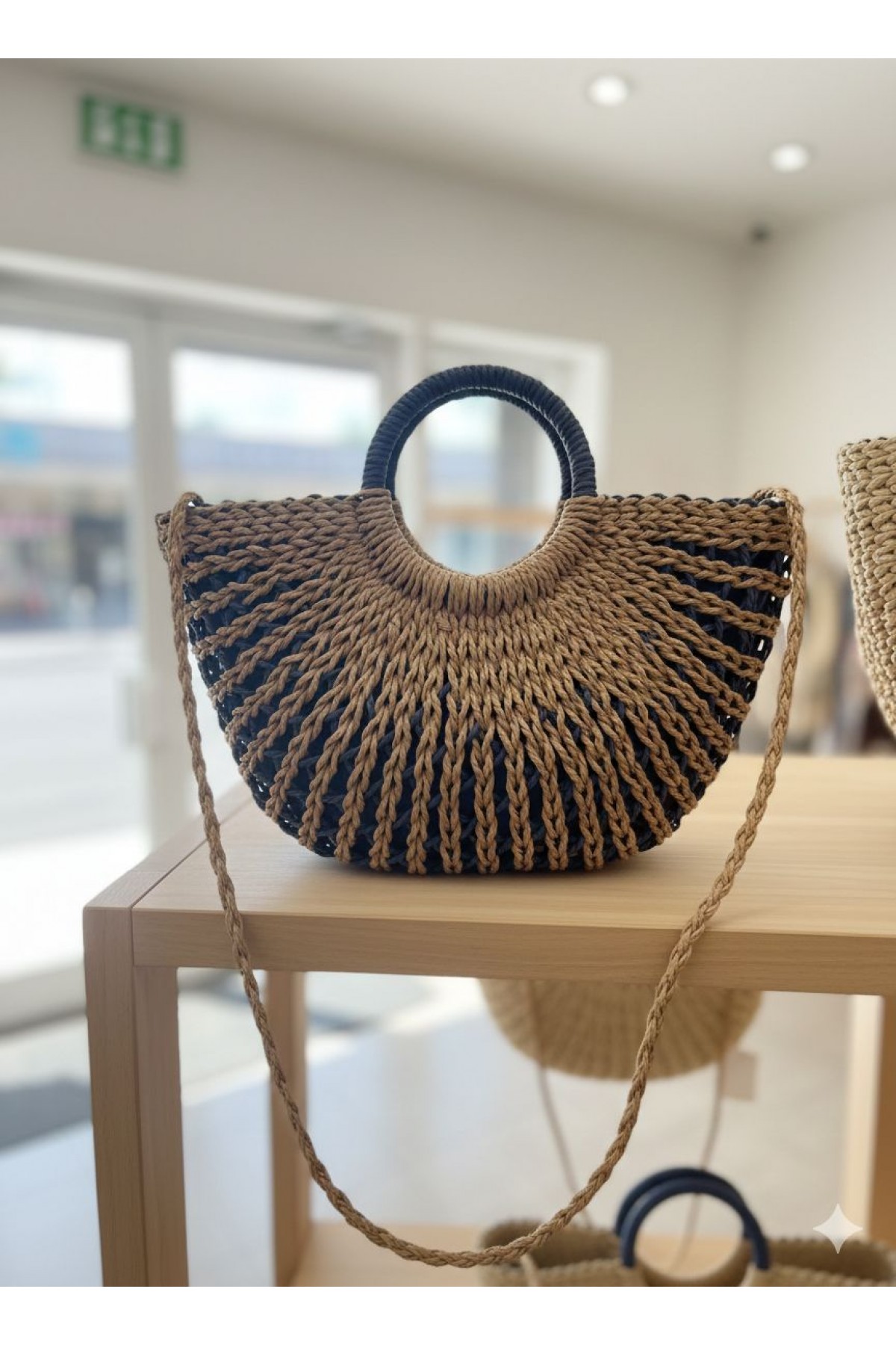 NWC-1071 Lacivert Fermuarlı Hasır Çanta 43x36,5 cm