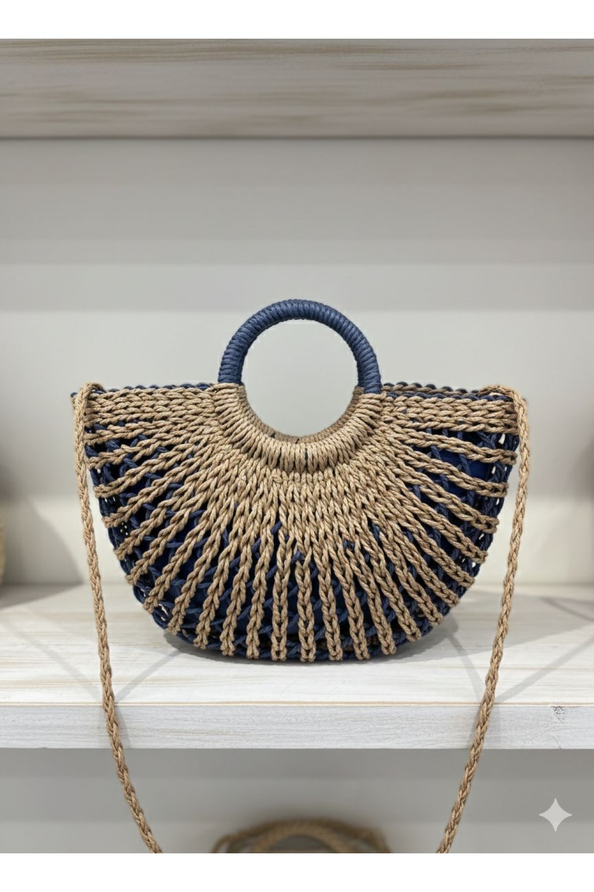 NWC-1071 Lacivert Fermuarlı Hasır Çanta 43x36,5 cm