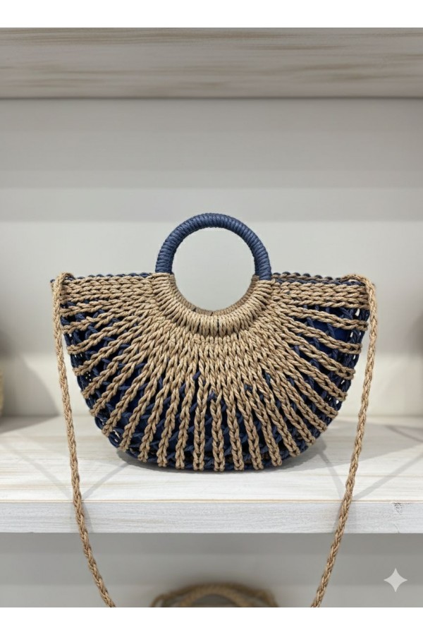 NWC-1071 Lacivert Fermuarlı Hasır Çanta 43x36,5 cm