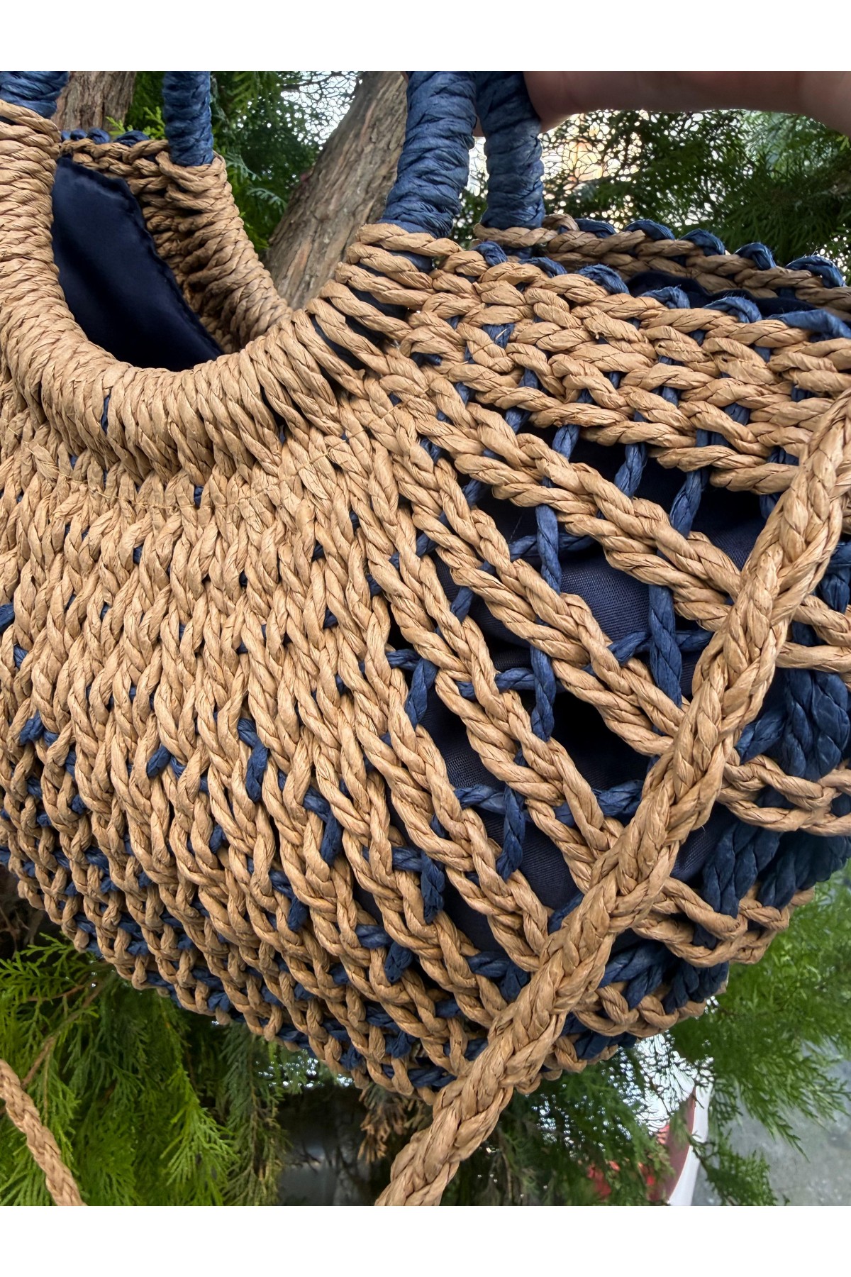 NWC-1071 Lacivert Fermuarlı Hasır Çanta 43x36,5 cm