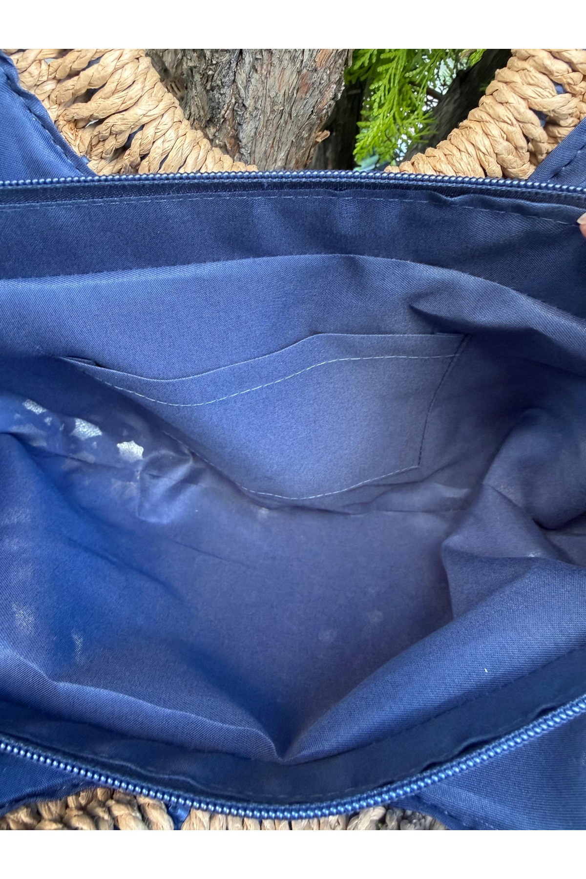 NWC-1071 Lacivert Fermuarlı Hasır Çanta 43x36,5 cm