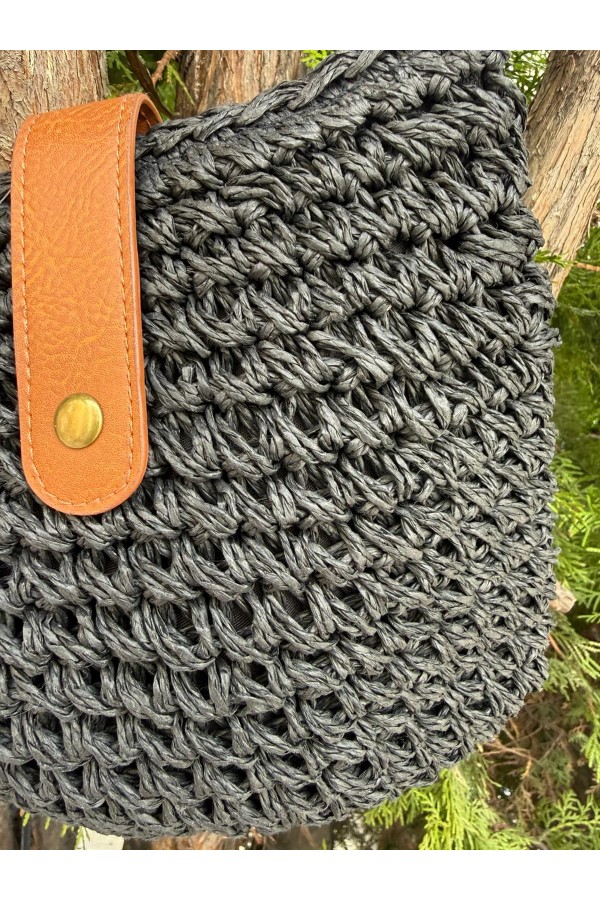 NWC-1077 Siyah El Örgüsü Hasır Çanta 24x23 cm