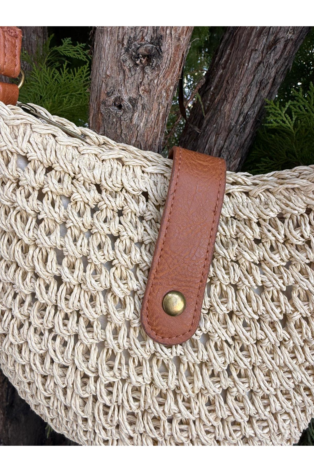 NWC-1077 Bej El Örgüsü Hasır Çanta 24x23 cm