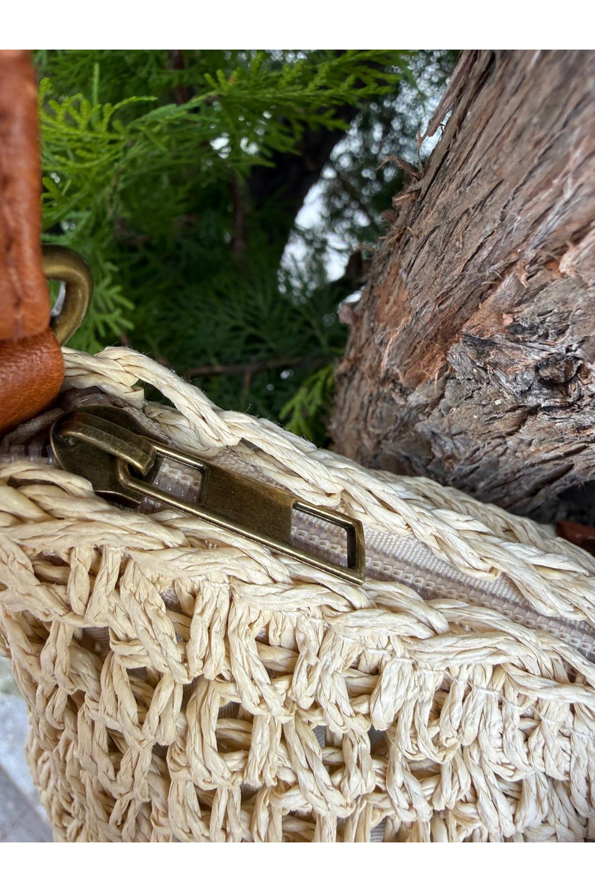 NWC-1077 Bej El Örgüsü Hasır Çanta 24x23 cm