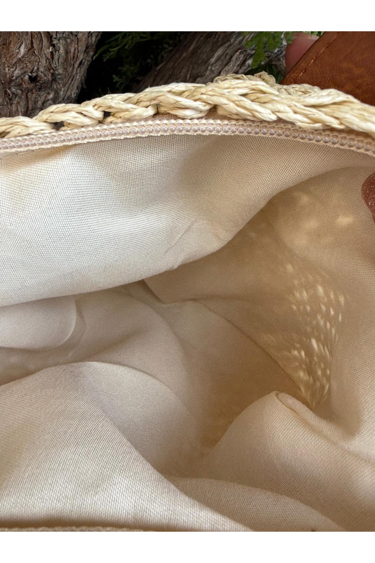 NWC-1077 Bej El Örgüsü Hasır Çanta 24x23 cm