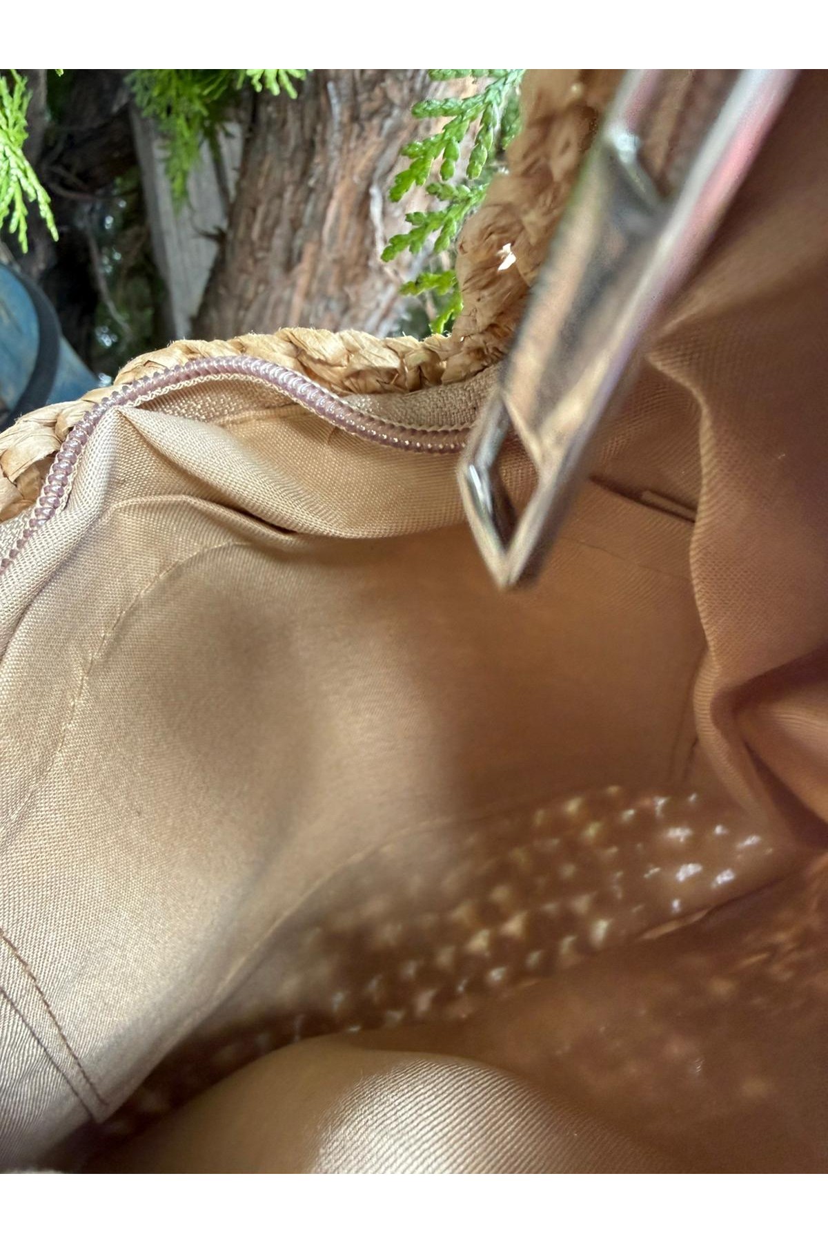 NWC-1056 Camel Pul Payetli Hasır El Çantası 43x30 cm