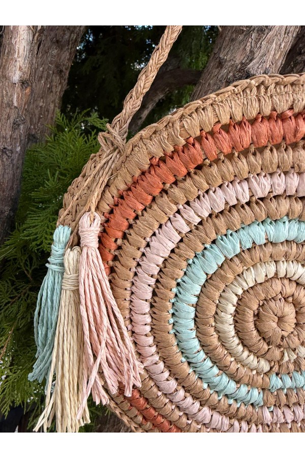 NWC-1063 Camel Mini Cepli El Örgüsü Hasır Çanta 28x29 cm