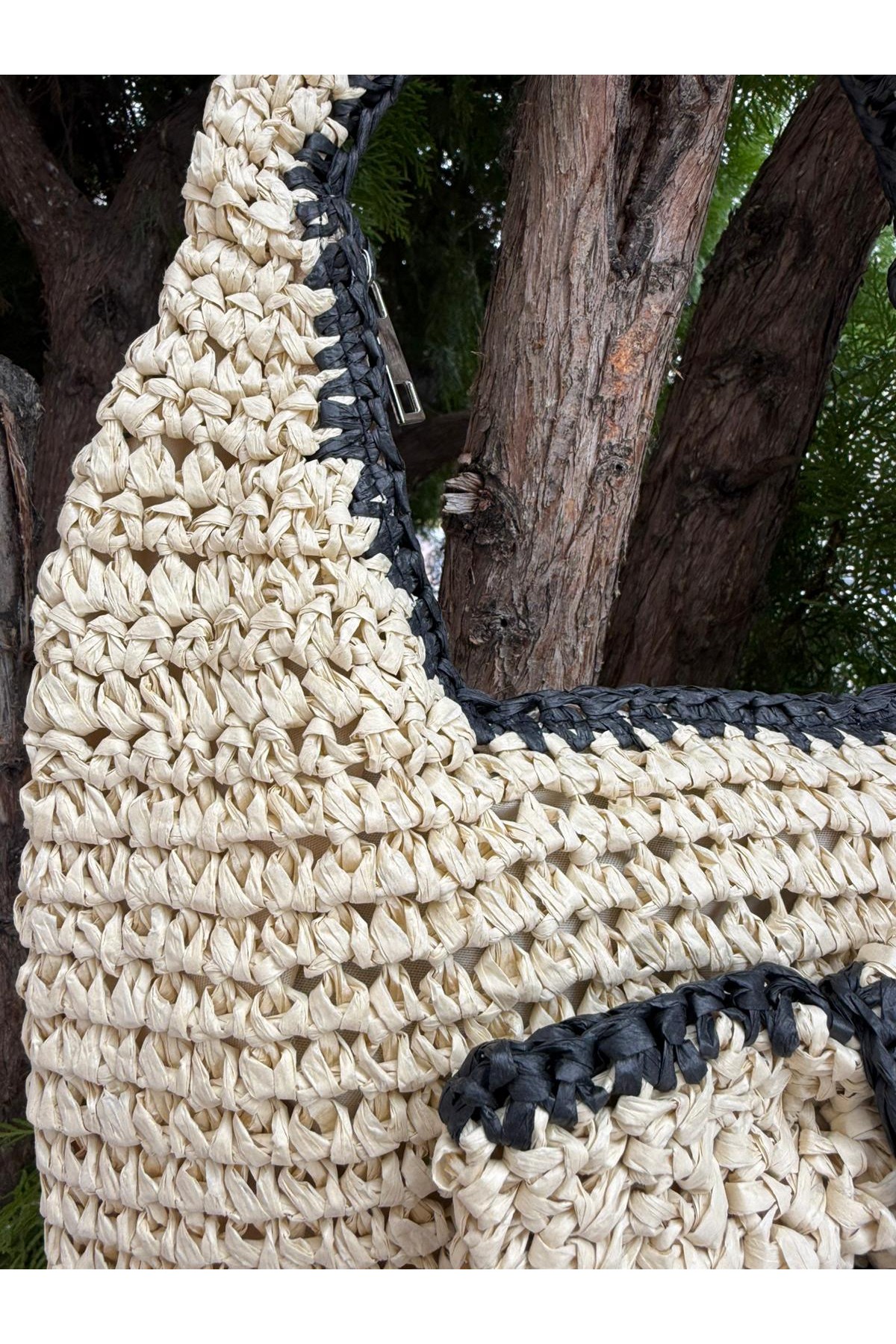 NWC-1086 Bej Fiyonk Detaylı El Örgüsü Hasır Çanta