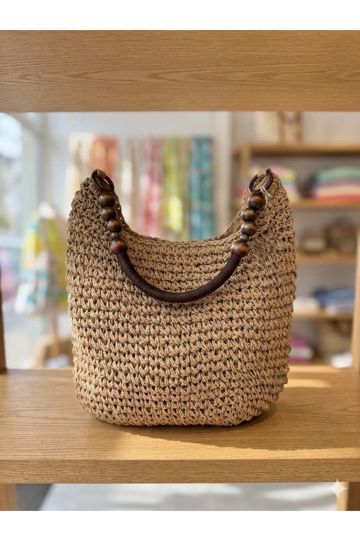 NWC-1085 Camel El Örgüsü Hasır Çanta