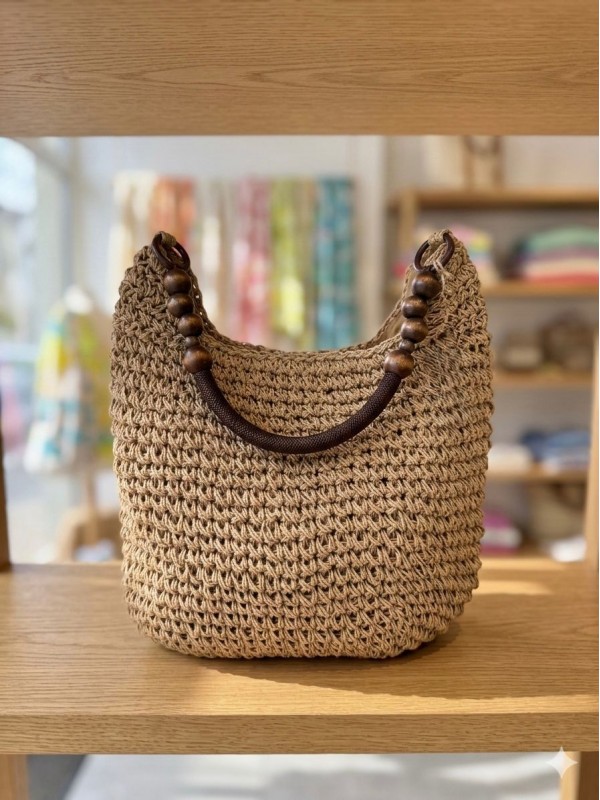 NWC-1085 Camel El Örgüsü Hasır Çanta