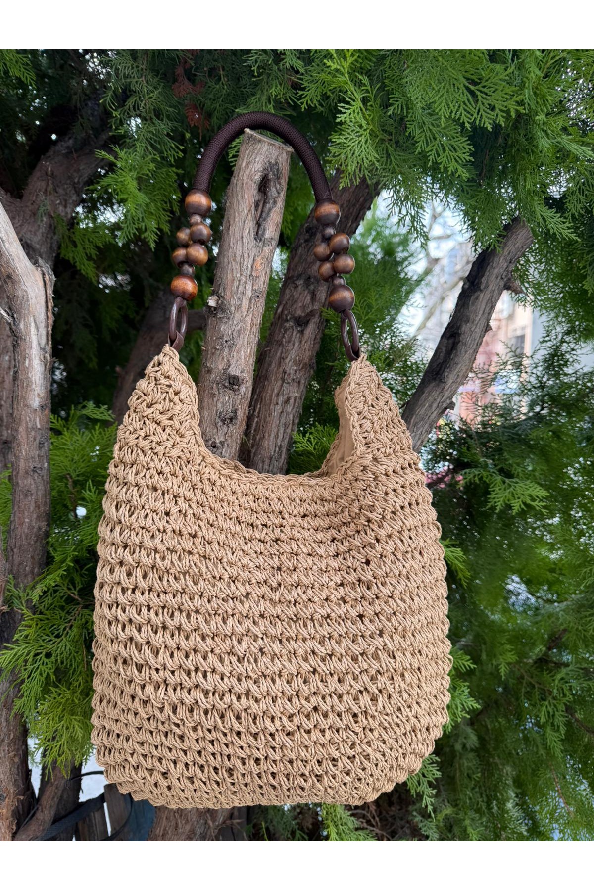 NWC-1085 Camel El Örgüsü Hasır Çanta