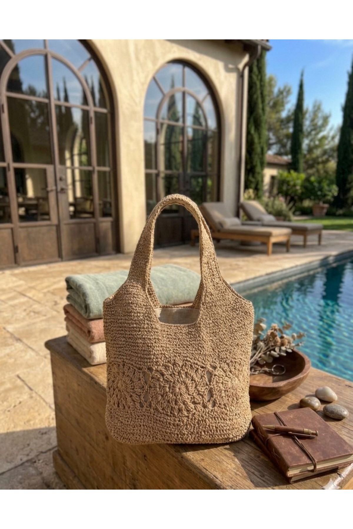 NWC-1087 Camel El Örgüsü Hasır Çanta