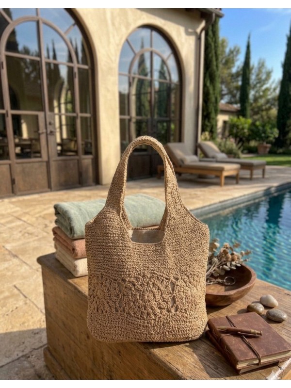 NWC-1087 Camel El Örgüsü Hasır Çanta