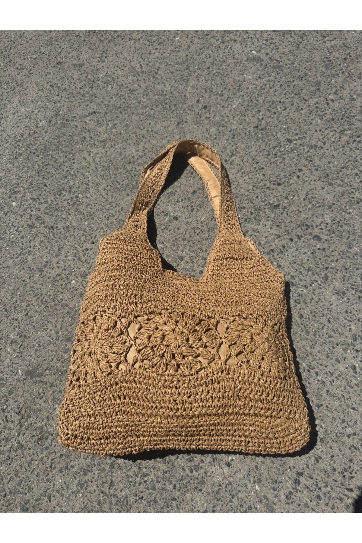 NWC-1087 Camel El Örgüsü Hasır Çanta