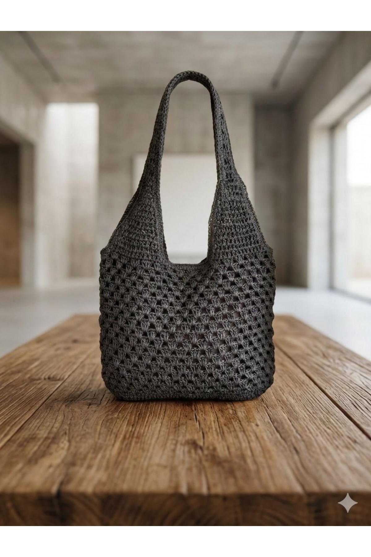 NWC-1088 Siyah El Örgüsü Hasır Çanta