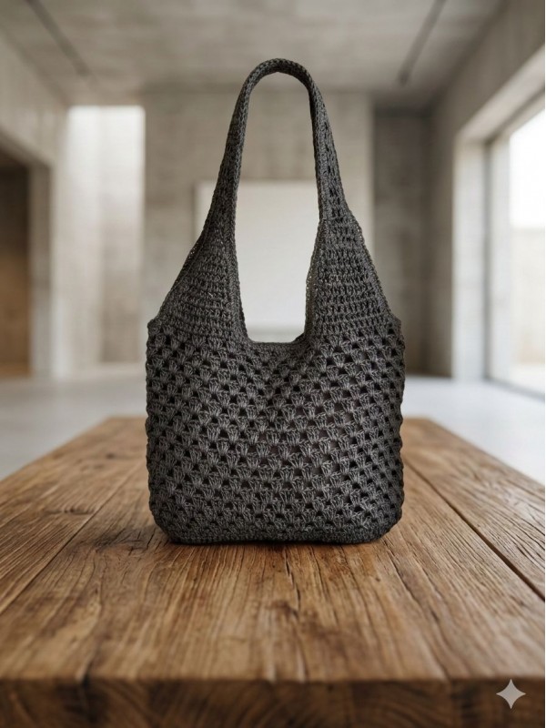 NWC-1088 Siyah El Örgüsü Hasır Çanta