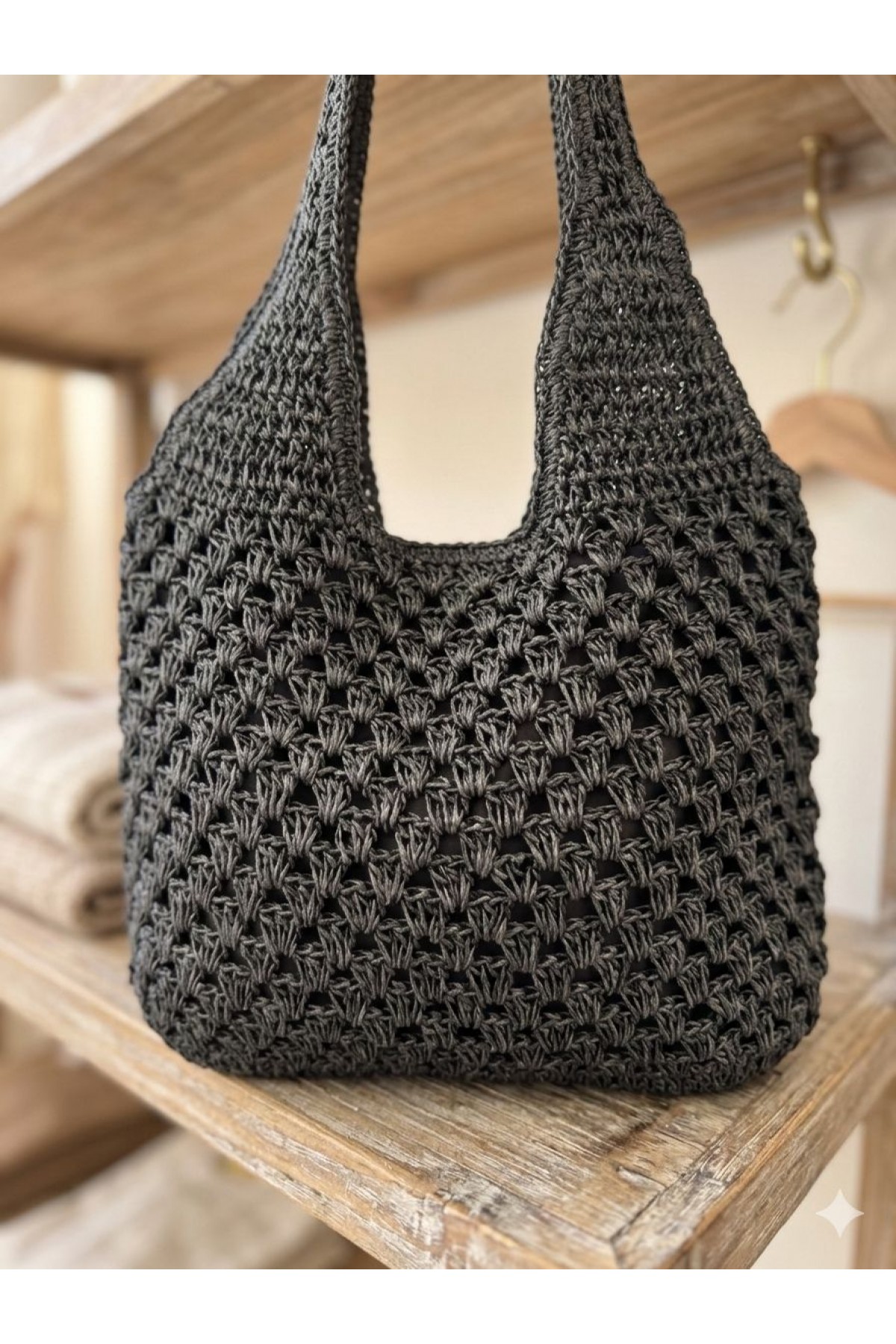 NWC-1088 Siyah El Örgüsü Hasır Çanta