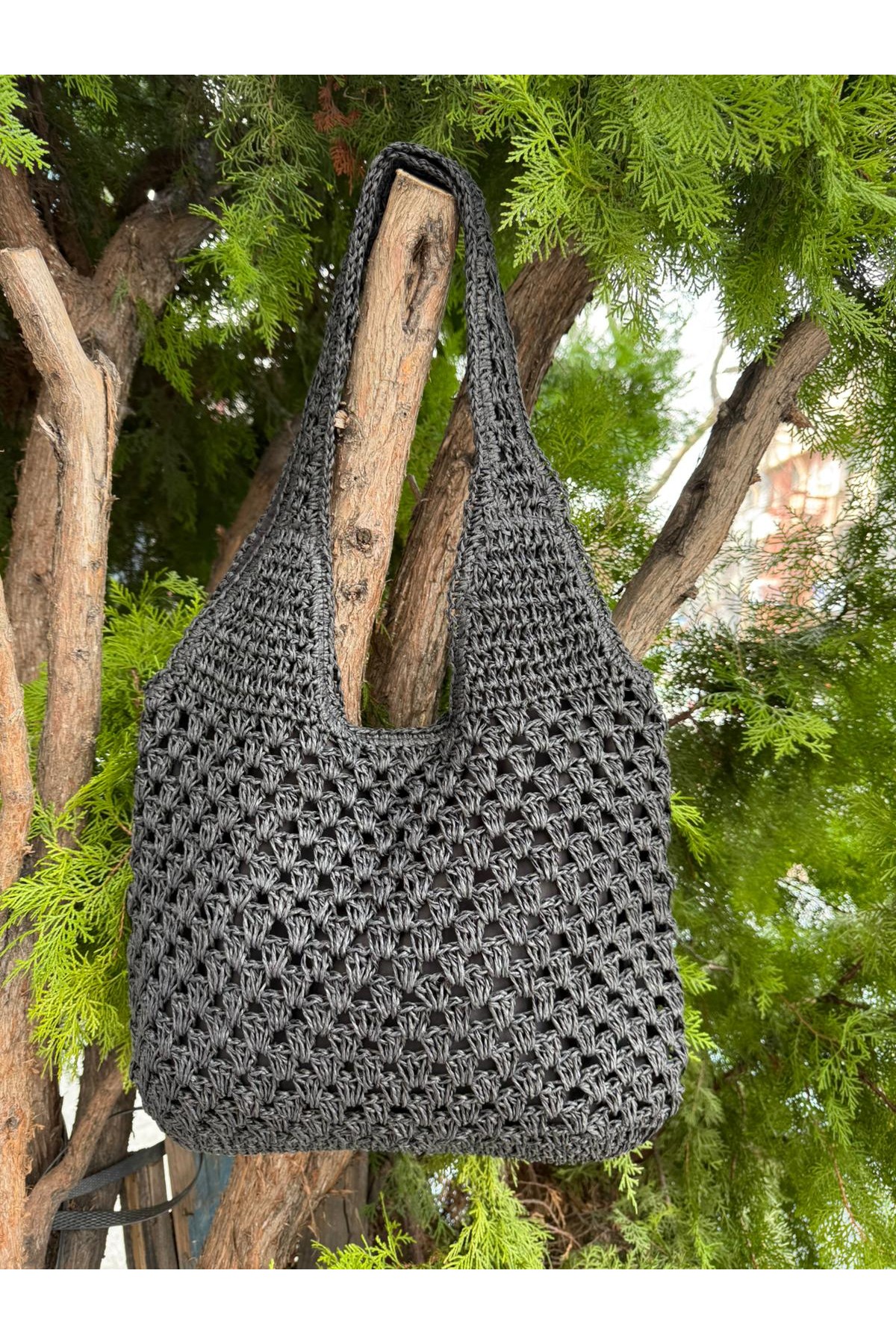 NWC-1088 Siyah El Örgüsü Hasır Çanta