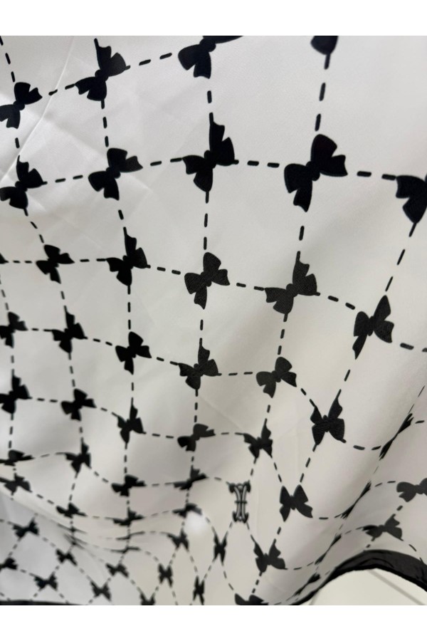 15398 Ekru Fiyonk Desenli Saten Şal 90x180 cm