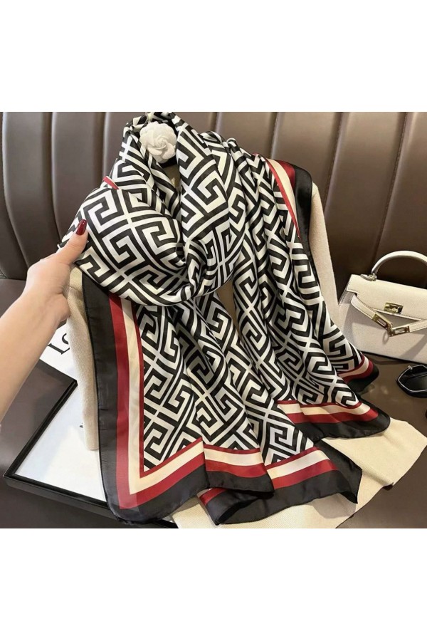 15388 Desenli Siyah Kırmızı Şal 90x180 cm