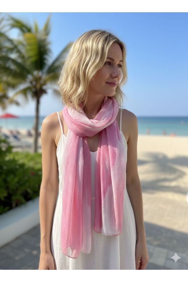 15387 Fuşya Batikli Varaklı Şal 90x180 cm