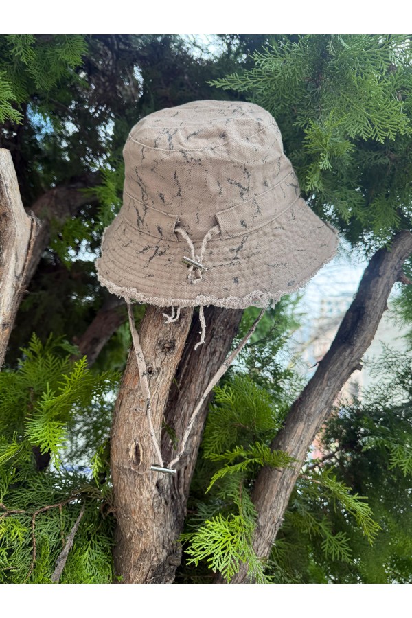 19046 Vizon Yıpratmalı İpli Bucket Şapka