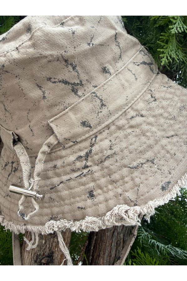 19046 Vizon Yıpratmalı İpli Bucket Şapka